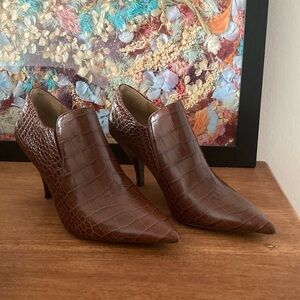 TORY BURCH COGNAC BROWN GEORGINA CROCODILE LOAFER BOOTIE